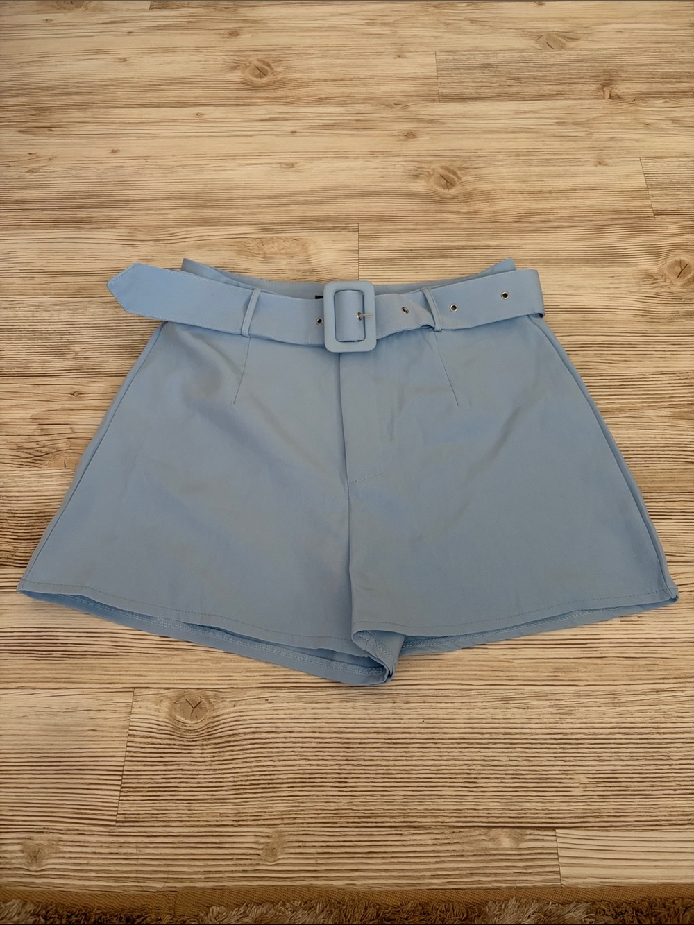 Missguided Powder Blue High Waist Belted Shorts